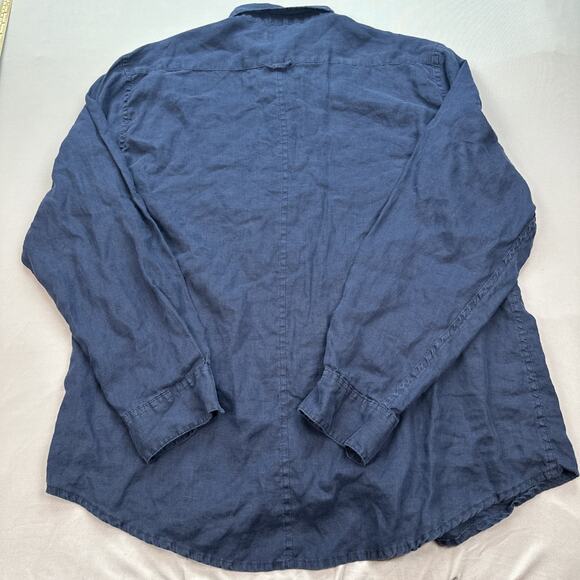 Onia Shirt Mens XL Dark Blue Linen Breathable Relaxed Coastal Beach Summertime - Picture 11 of 14